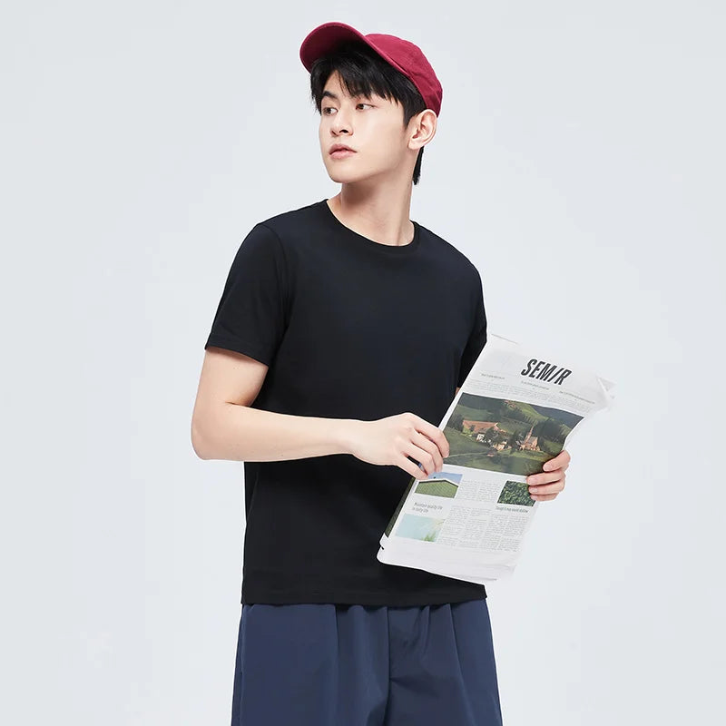 Semir Short Sleeve Men T-Shirt Cotton 2025 Summer New Man Clothing Thin And Versatile T Shirt Couples Solid Color Tops