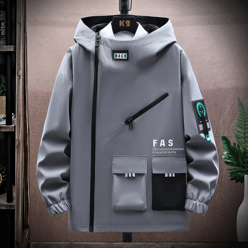 Zipper Jacket Men's Pilot Hooded Jacket Spring/Autumn Baseball Uniform Tide Card Loose Pullover Front Pocket Adding velvet Coat
